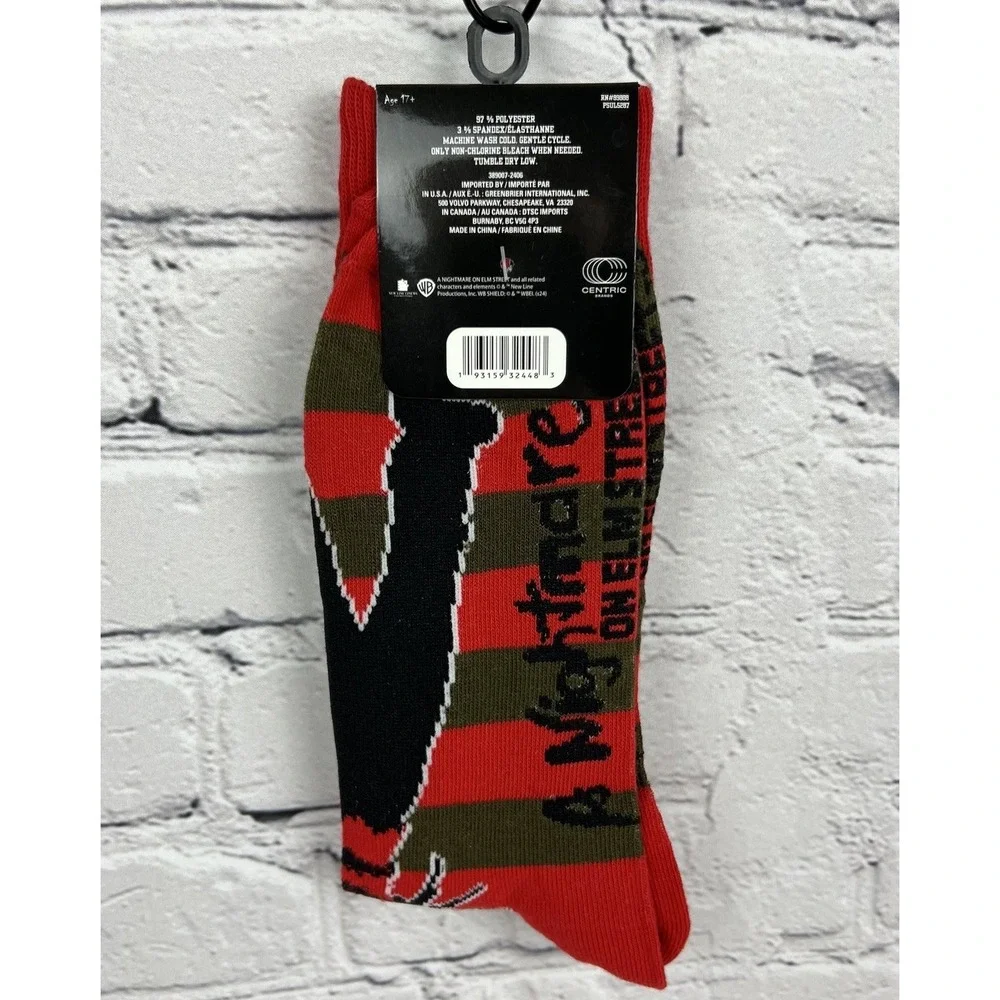 Freddy Krueger‎ A Nightmare On Elm Street Crew Socks Shoe Sizes 6-12 NEW Stripe